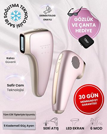 Mieco Safir Soğutma Özellikli ipl Lazer Epilasyon Aleti (Safir Cam)-Rosegold + Gözlük ve Çanta Hediyeli